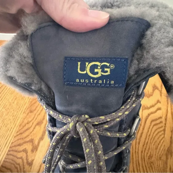 UGG Men's Auden Leather Shearling Sheepskin Boots HOKA Sole Navy Size 8