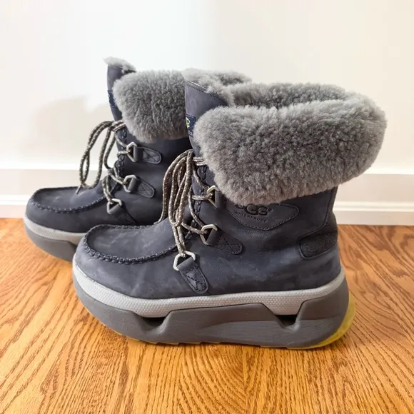 UGG Men's Auden Leather Shearling Sheepskin Boots HOKA Sole Navy Size 8