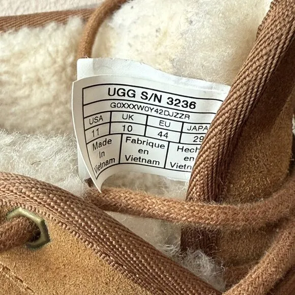 UGG Men's Neumel Suede Leather Chakka Boots Sz 11 Chestnut Wool Lined #3236