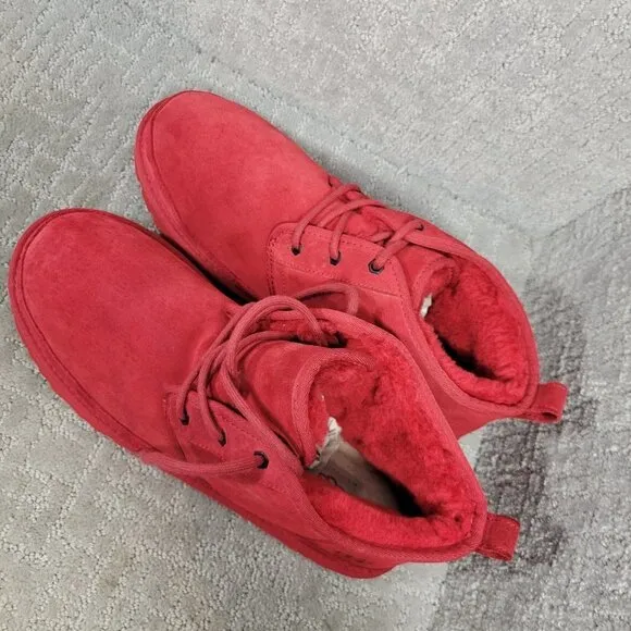 UGG Neumel Men's Size 13 US Red Suede Fur Lined Chukka Ankle Boots 3236