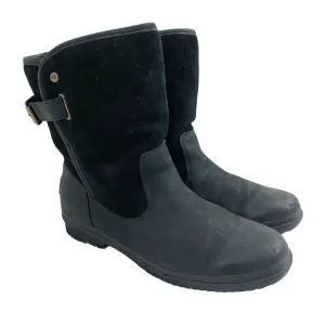 Ugg Oren Black Leather &amp; Suede Waterproof Boots Shearling Lined Women's Size 10