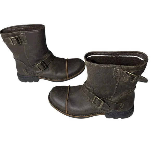 UGG Rockville Leather Biker Moto Boots Distressed Brown Sheepskin 3043 Mens 10