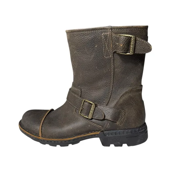 UGG Rockville Leather Biker Moto Boots Distressed Brown Sheepskin 3043 Mens 10