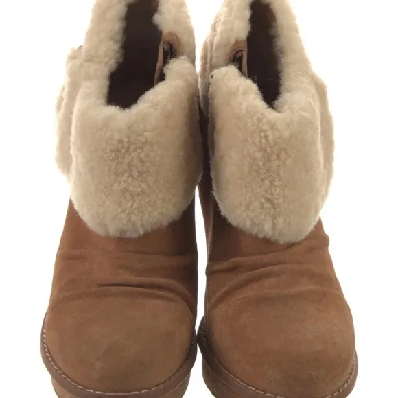 UGG Tan Heeled Boots with Cream Shearling
