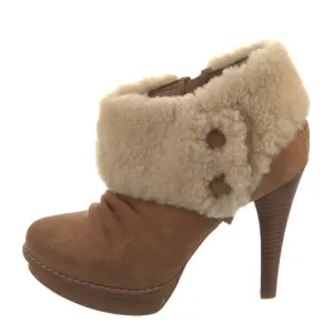 UGG Tan Heeled Boots with Cream Shearling
