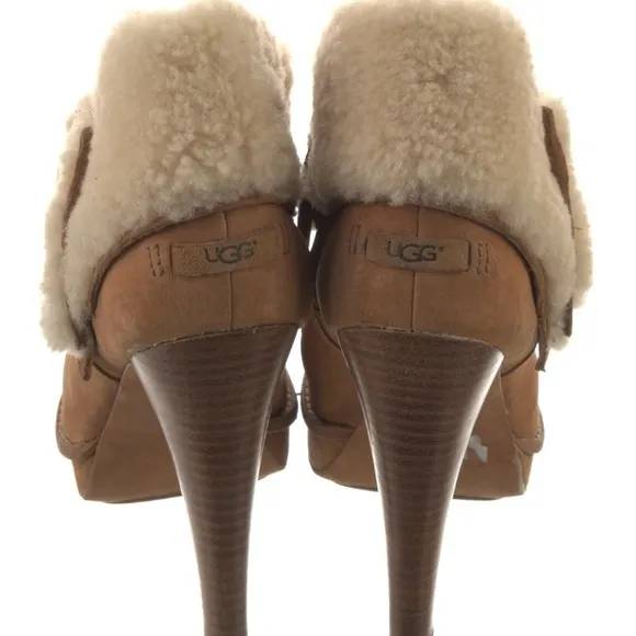 UGG Tan Heeled Boots with Cream Shearling
