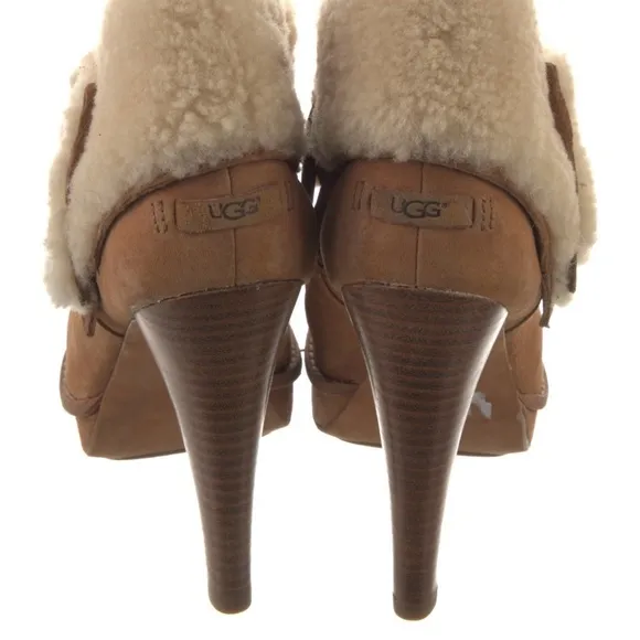 UGG Tan Heeled Boots with Cream Shearling