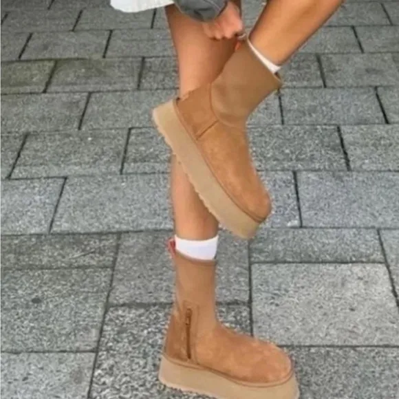 UGG Tan Platform Ankle Boots