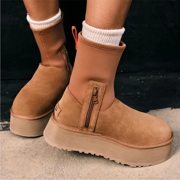 UGG Tan Platform Ankle Boots