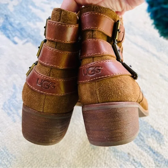 UGG VOLTA BROWN SUEDE LEATHER CHELSEA ANKLE BOOTS SIZE 8.5