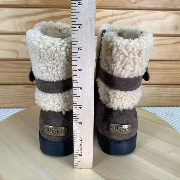 Ugg Winter Chestnut Suede Leather Elings Boot Shearling 7 US Side Zip Waterproof