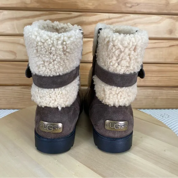 Ugg Winter Chestnut Suede Leather Elings Boot Shearling 7 US Side Zip Waterproof