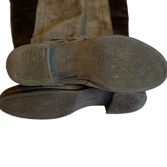 Ugg Women Brown Leather Suede Sherpa Lined Knee High Riding Cydnee Boots Sz 7.5