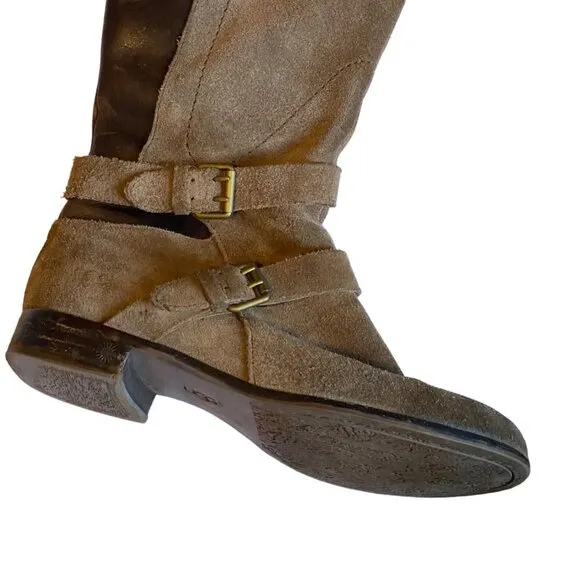 Ugg Women Brown Leather Suede Sherpa Lined Knee High Riding Cydnee Boots Sz 7.5
