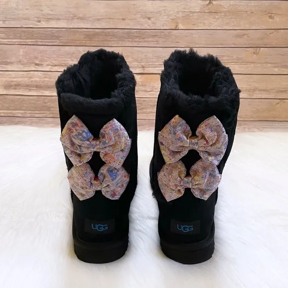 UGG Women’s Bailey Bow Abstract Splatter Black Suede Boots