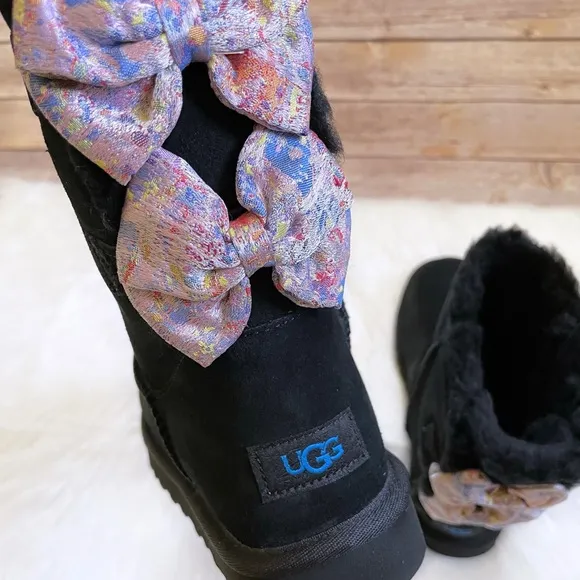 UGG Women’s Bailey Bow Abstract Splatter Black Suede Boots