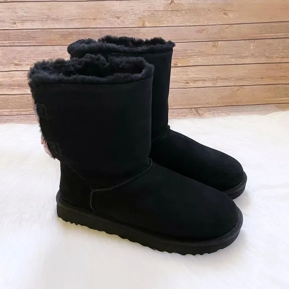 UGG Women’s Bailey Bow Abstract Splatter Black Suede Boots