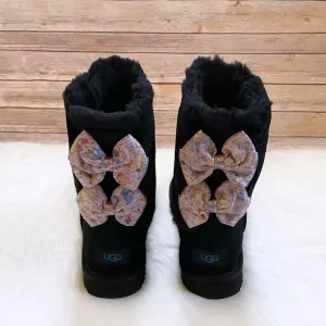 UGG Women’s Bailey Bow Abstract Splatter Black Suede Boots