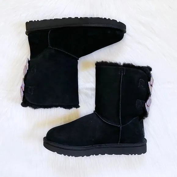 UGG Women’s Bailey Bow Abstract Splatter Black Suede Boots