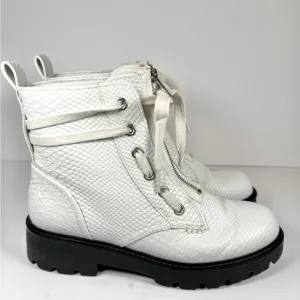 UGG Women’s Daren White and Black Combat Moto Boots with Textured Upper Size 10