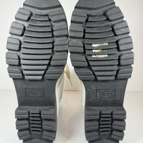 UGG Women’s Daren White and Black Combat Moto Boots with Textured Upper Size 10