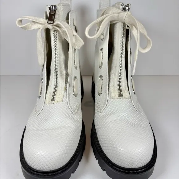 UGG Women’s Daren White and Black Combat Moto Boots with Textured Upper Size 10