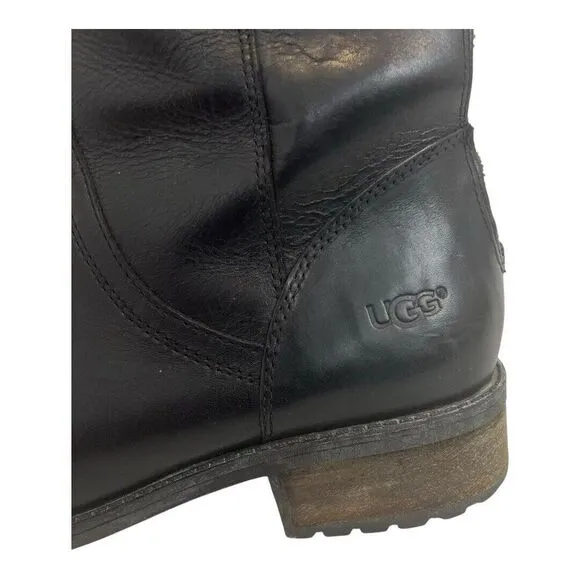 Ugg Women’s Size 7 Black Seldon Leather Zip Back Riding Boots 1006038