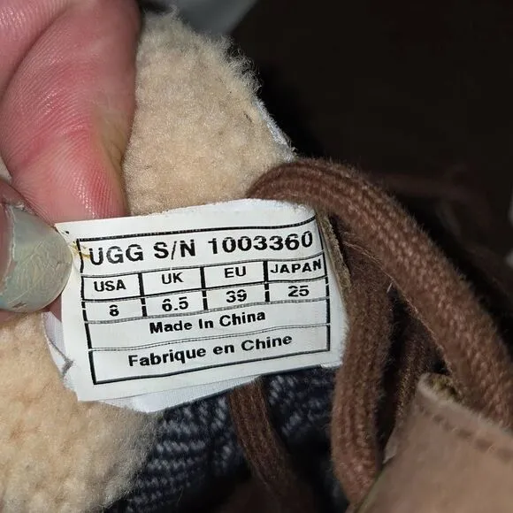 UGG Zea Waterproof Brown Leather Shearling Wedge Heel Lace-Up Womens Boots. Size