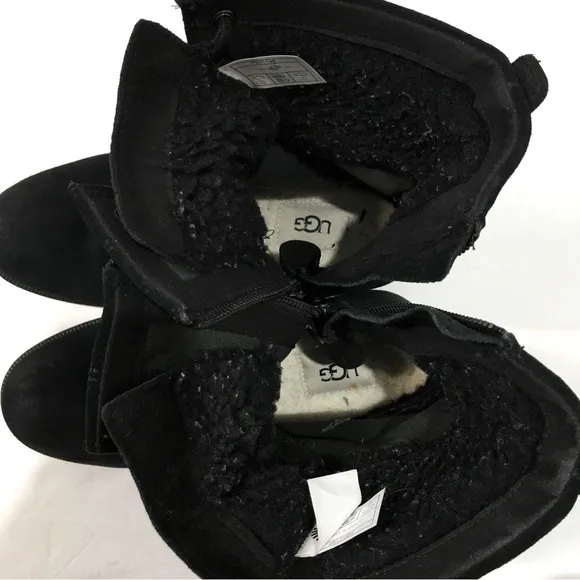 UGG Zia black suede leather chunky heel combat winter snow ankle boots