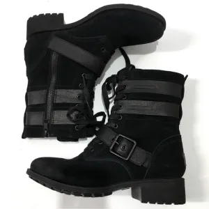 UGG Zia black suede leather chunky heel combat winter snow ankle boots