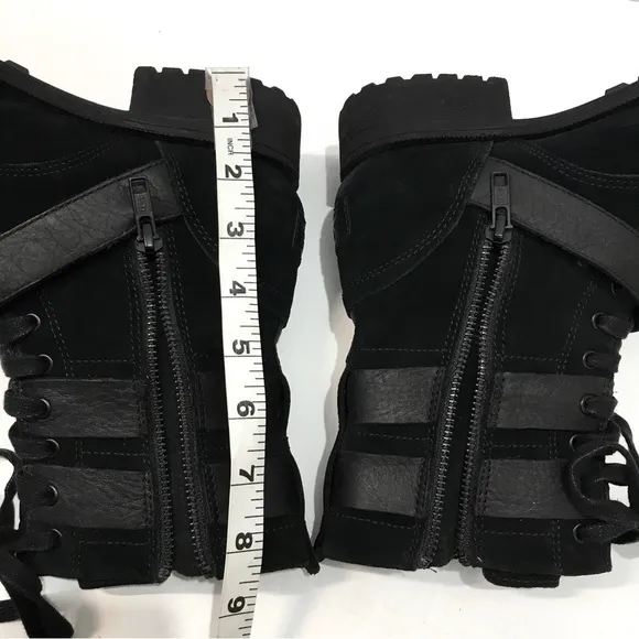 UGG Zia black suede leather chunky heel combat winter snow ankle boots