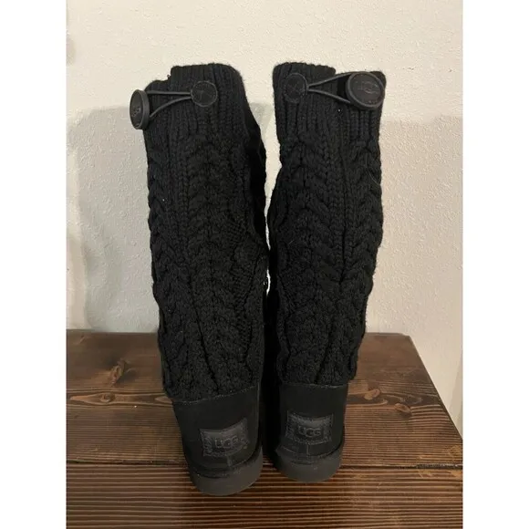 Uggs Australia UGG Classic Cardi Cabled Knit Boots Black Size 6