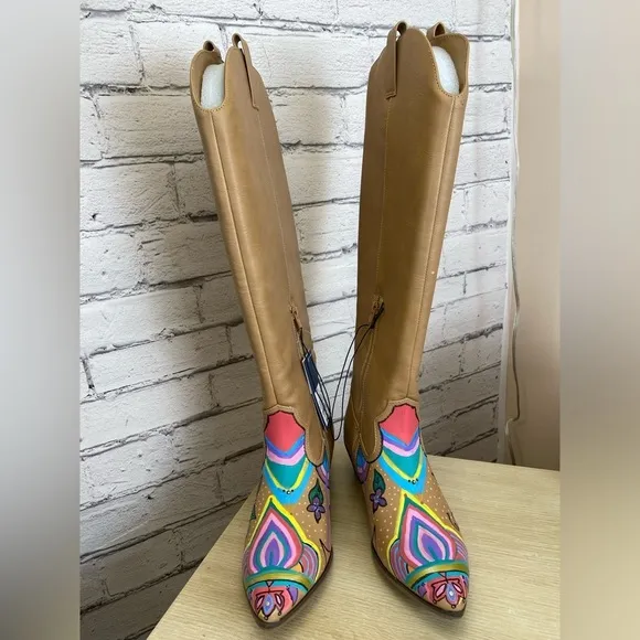 Universal Thread Southwestern Boho Leather Floral Cowboy Western Boots size 8.5