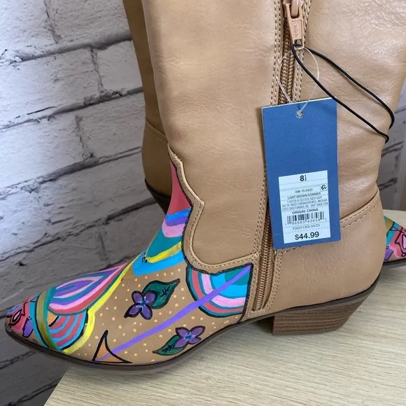 Universal Thread Southwestern Boho Leather Floral Cowboy Western Boots size 8.5