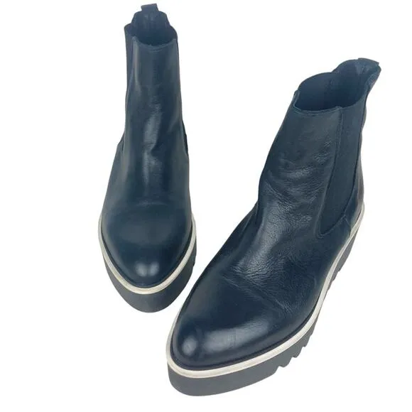 UNLACE Italian Chunky Leather Platform Chelsea Boots in Black - Size 38