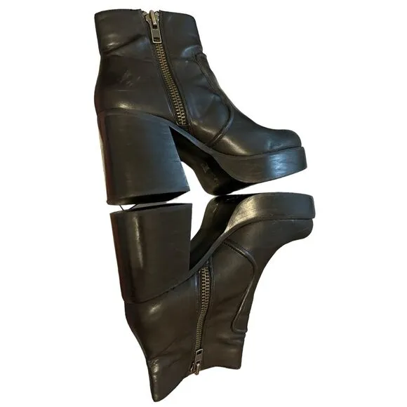 Urban Outfitters ‘Bratz’ Y2K chunky block heel zip up biker grunge boots sz 38 7