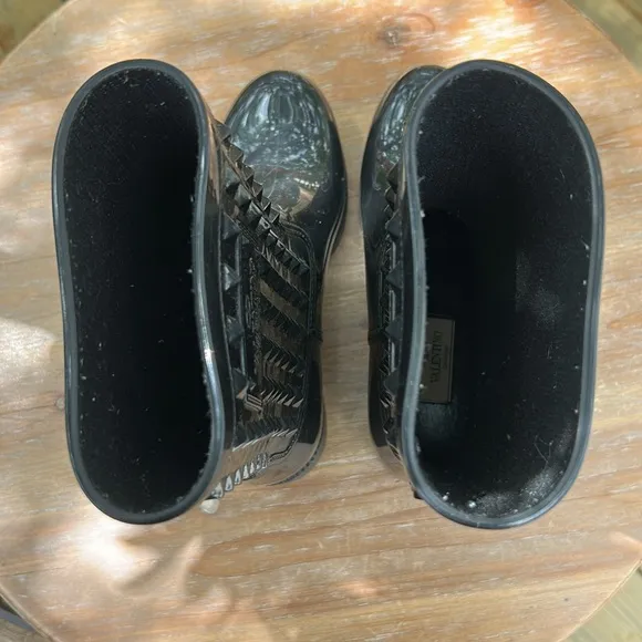 Valentino Garavani Black Rockstud  Rain Boots. Size 36