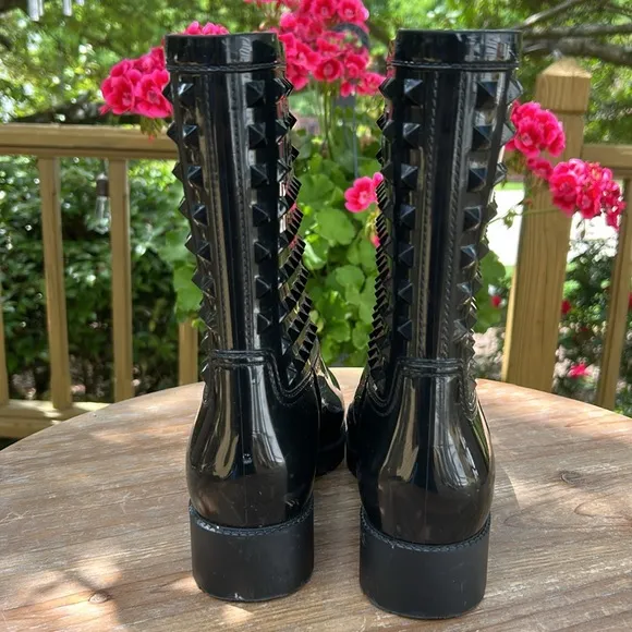 Valentino Garavani Black Rockstud  Rain Boots. Size 36