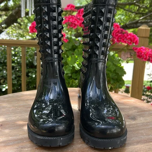 Valentino Garavani Black Rockstud  Rain Boots. Size 36