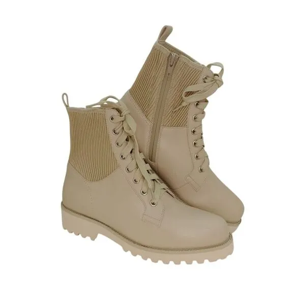 Vaneli Designer Womens NEW w/Tags Tan Leather &amp; Knit Fashion Ankle Boots- sz. 8M