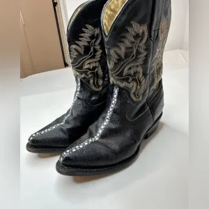Vaqueritas Toddler Girls Size 10 Black  Western 100 % Leather Embroidered‎ Boots