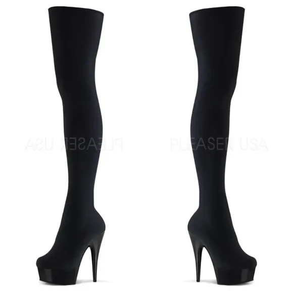 Velvet Platform Heel Thigh High Boots