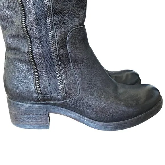 Vera Wang Evan Black Leather Zipper Riding Moto Boots size 7