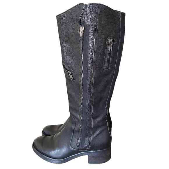 Vera Wang Evan Black Leather Zipper Riding Moto Boots size 7