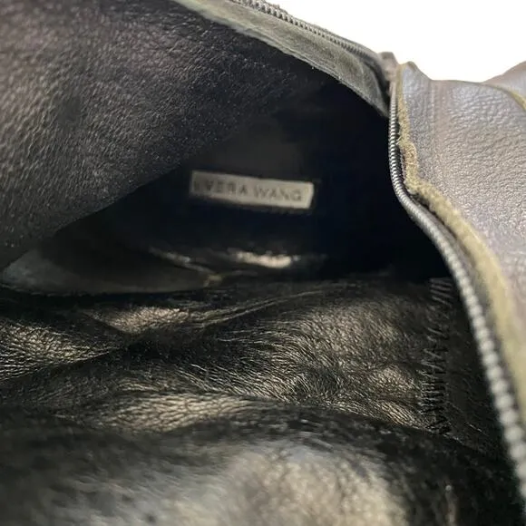 Vera Wang Evan Black Leather Zipper Riding Moto Boots size 7