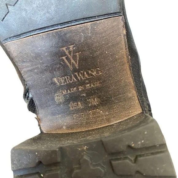 Vera Wang Evan Black Leather Zipper Riding Moto Boots size 7