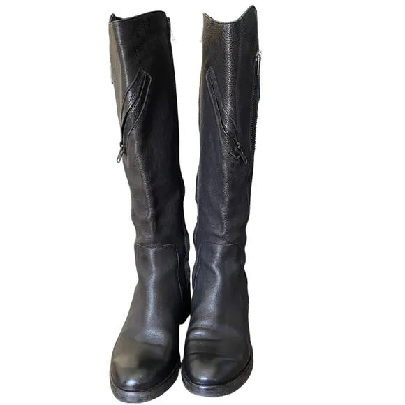 Vera Wang Evan Black Leather Zipper Riding Moto Boots size 7
