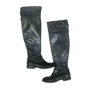 Vera Wang Lavender Women’s Leather Black Over The Knee Zip Side Boots- Size 6