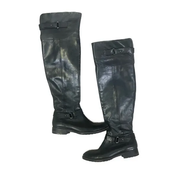 Vera Wang Lavender Women’s Leather Black Over The Knee Zip Side Boots- Size 6