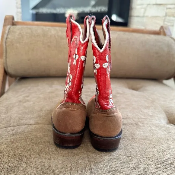 Veretta Snip Toe Red Floral Leather Cowgirl Boots sz: 10 toddler